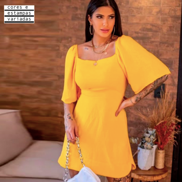 VESTIDO CURTO MANGA LISO(U)-M