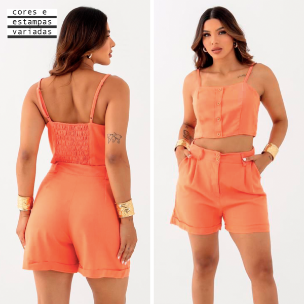 CONJ SHORTS/CROP BOTOES(U)-M